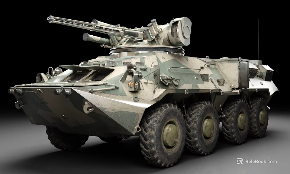 Military Armored Tank With Camouflage Paint Multiple Wheel Design And Top Weapon System 3d model 