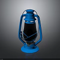 Blue Kerosene Lamp With Metal Frame Black Glass Shade And Reflective Base
