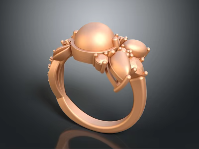 Elegant Rose Gold Ring With Pearl And Decorative Details Stylish Jewelry 3d model