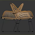 Natural Rattan Leisure Chairs with Black Metal Legs Modern Minimalist Living Room Decor