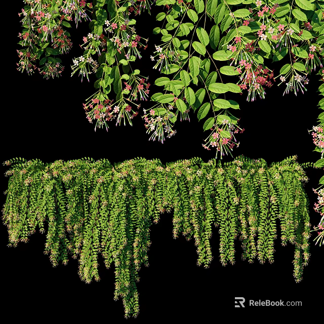 Lush Green Vines With Hanging Leaves And Pink Flowers Natural Growth 3d model 