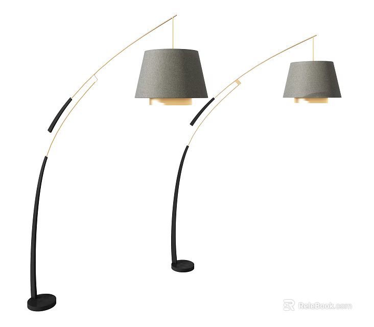 Modern Arched Floor Lamps With Gray Shades And Black Poles For Home Decor 3d model 