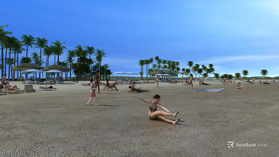 Beachfront Swing Doors Design With Palm Trees And Sandy Shore Scene 3d model 
