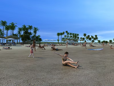 Beachfront Swing Doors Design With Palm Trees And Sandy Shore Scene 3d model