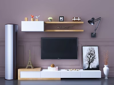 Modern TV Stand With Flat Screen TV Wall Shelves And Decorative Items 3d model
