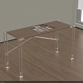 Modern Table with Wooden Top and Metal Legs in Bright Room with Wooden Floor