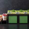 Display Shelves With Fresh Green Vegetables And Fruit Filled Wooden Baskets In Retail Market