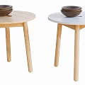 Modern Side Tables With Wooden And Marble Tops And Wooden Legs Featuring Wooden Bowls