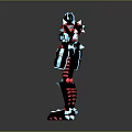 Futuristic Mechanical Robot With Glowing Blue Red Armor And Standing Pose Design