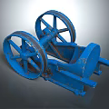 Blue Rusted Mechanical Equipment With Large Wheels And Metal Frame 3d model