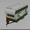 Vintage White Green Orange Striped Food Truck With Roof Rack Awning Windows And Red Wheels