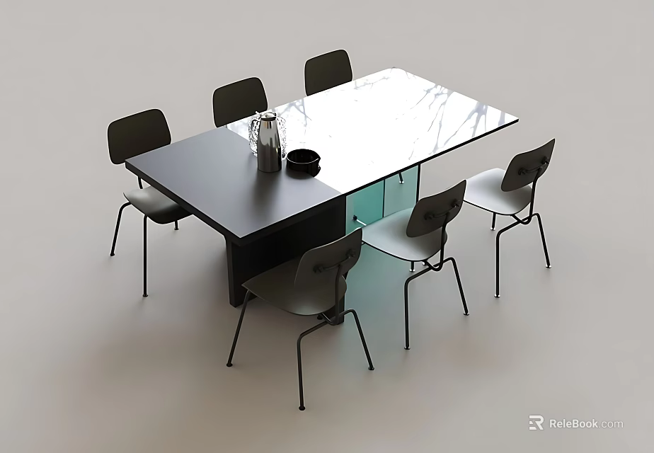 Modern Black Dining Table With Six Sleek Chairs And Minimalist Design 3d model 