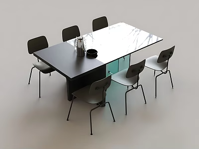 Modern Black Dining Table With Six Sleek Chairs And Minimalist Design 3d model
