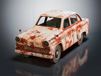 Rusty Old Classic Sedan With Weathered Paint And Vintage Design Features 3d model