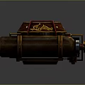 Mechanical Device With Brown Cylindrical Parts Black Top Red Accents And Golden Patterns