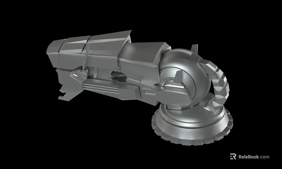 3D Model of Silver Metallic Mechanical Component With Gear Design And Base Stand 3d model
