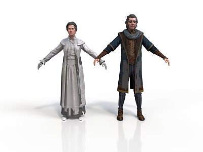 Man in Medieval Style Dark Robe With Scarf and Boots Standing With Arms Outstretched 3d model