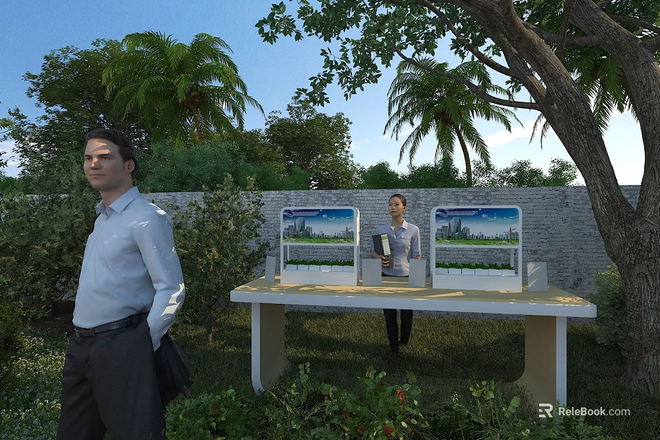 Garden Landscape Model Display With Greenery And Visitors In Outdoor Area 3d model 