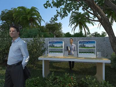 Garden Landscape Model Display With Greenery And Visitors In Outdoor Area 3d model
