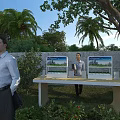 Garden Landscape Model Display With Greenery And Visitors In Outdoor Area