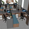Modern Public Office Space Interior With Open Workstations Computers And Green Plants 3d model