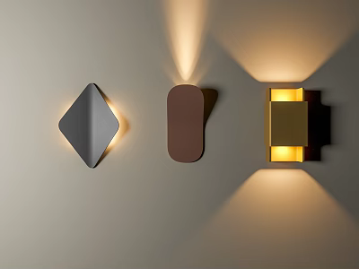 Modern Geometric Wall Lamps With Diamond Oval Square Shapes Illuminating Interior Wall 3d model