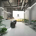 Modern Hotpot Restaurant Interior Featuring Green Plants White Counter Green Chairs And Exposed Pipes