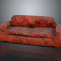 Vintage Red Patterned Multi Person Sofa With Comfortable Seats And Artistic Design 3d model