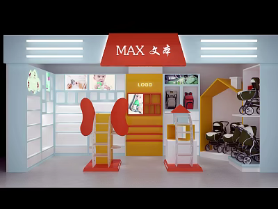 MAX Children's Product Store With Strollers Toys Shelves And Bright Display Areas 3d model