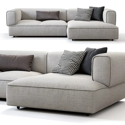 Modern Light Gray Sectional Sofa with Dark Gray Checkered Cushions and L Shaped Design 3d model