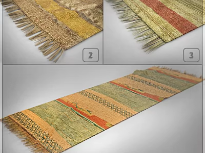 Square Rug With Fringe Edges Yellow Red Green Stripes And Woven Decorative Patterns 3d model