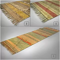 Square Rug With Fringe Edges Yellow Red Green Stripes And Woven Decorative Patterns