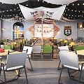 Cozy Bar Interior With String Lights Tables Chairs And Wall Decorations