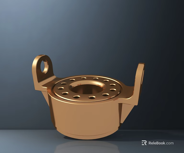 Modern Golden Tableware Set Featuring Handles And Perforated Surface Design 3d model 