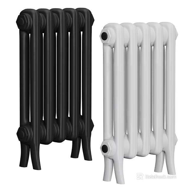 Classic Black And White Column Radiators For Home Heating Systems 3d model 