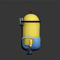Yellow Minion Character With Goggles Blue Overalls And Serious Expression On Gray Background