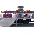 Vibrant Amusement Ride With Spinning Arms Passenger Seats Staircase And Safety Railing