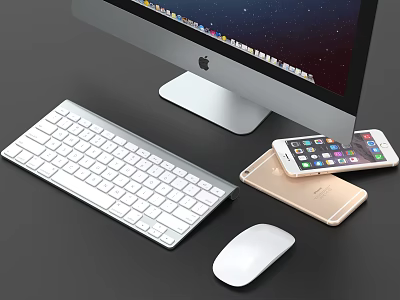 Apple iMac Desktop Computer On Desk With Wireless Keyboard Mouse And Smartphone 3d model