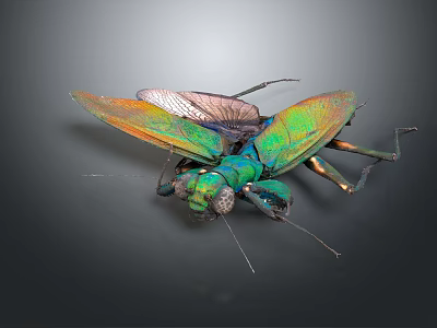 Colorful Praying Mantis With Iridescent Wings And Green Body Flying Animal 3d model