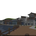 Commercial Street Surrounded By Lake Green Spaces Plaza And Modern Buildings