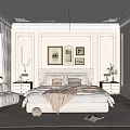 Elegant Classic Bedroom Interior With Wainscoting Walls Chandelier Framed Art Bedside Tables And Rug