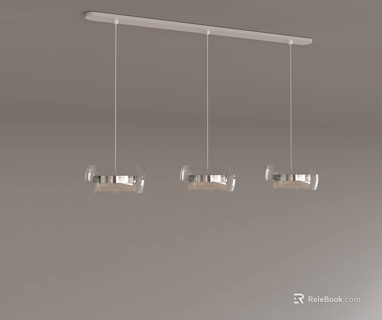 Three Modern Transparent Pendant Lights Hanging From Ceiling With Gray Background 3d model
