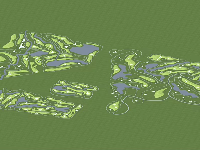 Irregular Green Landscape Layout With Blue Water Features And Curved Design Lines 3d model