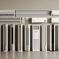 Various White Air Conditioner Fan Models Neatly Arranged In Modern