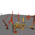 Various Types Of Industrial Equipment Including Tower Cranes And Mobile Machinery