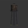 Rusty Metal Water Tower With Conical Roof And Supporting Legs Structure