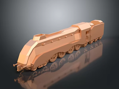 Golden Electric Toy Train With Streamlined Design Metallic Texture And Wheels 3d model
