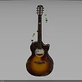 Acoustic Guitar with Gradient Brown to Orange Body and Green Leaf Neck Decorations