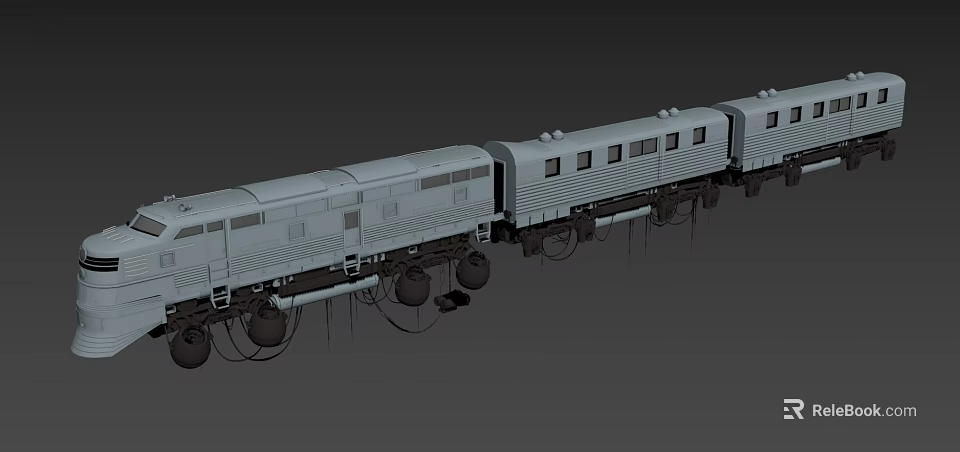 Gray Train Exterior With Multiple Carriages Wheel Details And Design Features 3d model
