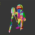 Construction Worker Figurine Using Green Surveying Instrument On Yellow Tripod With White Hard Hat